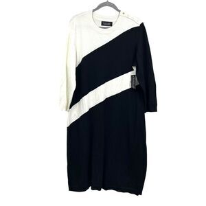 Black Label Evan Picone Women Knit Sweater‎ Dress Color Block Black Cream Sz XL